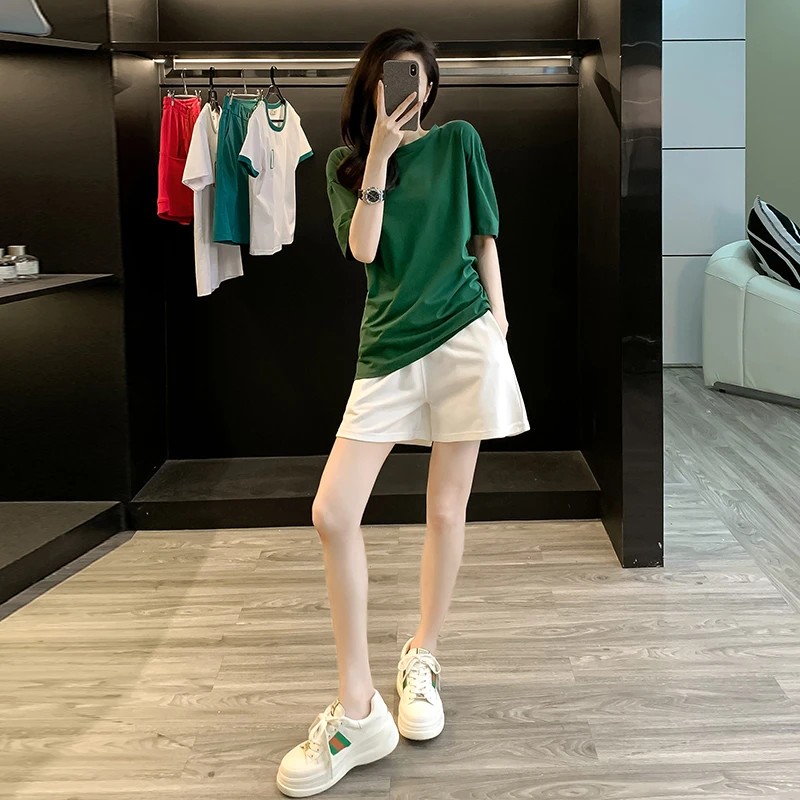 小个子时尚穿搭休闲运动套装女夏遮肚子宽松t恤显瘦短裤两件套潮