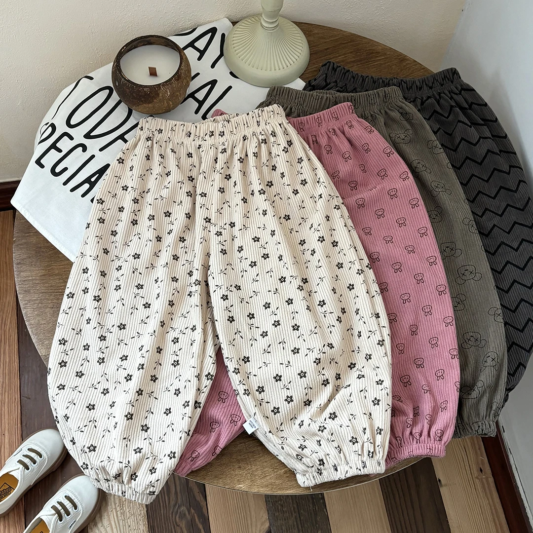 春秋新款灯芯绒男女童裤子休闲宽松儿童卫裤秋天运动裤百搭童裤