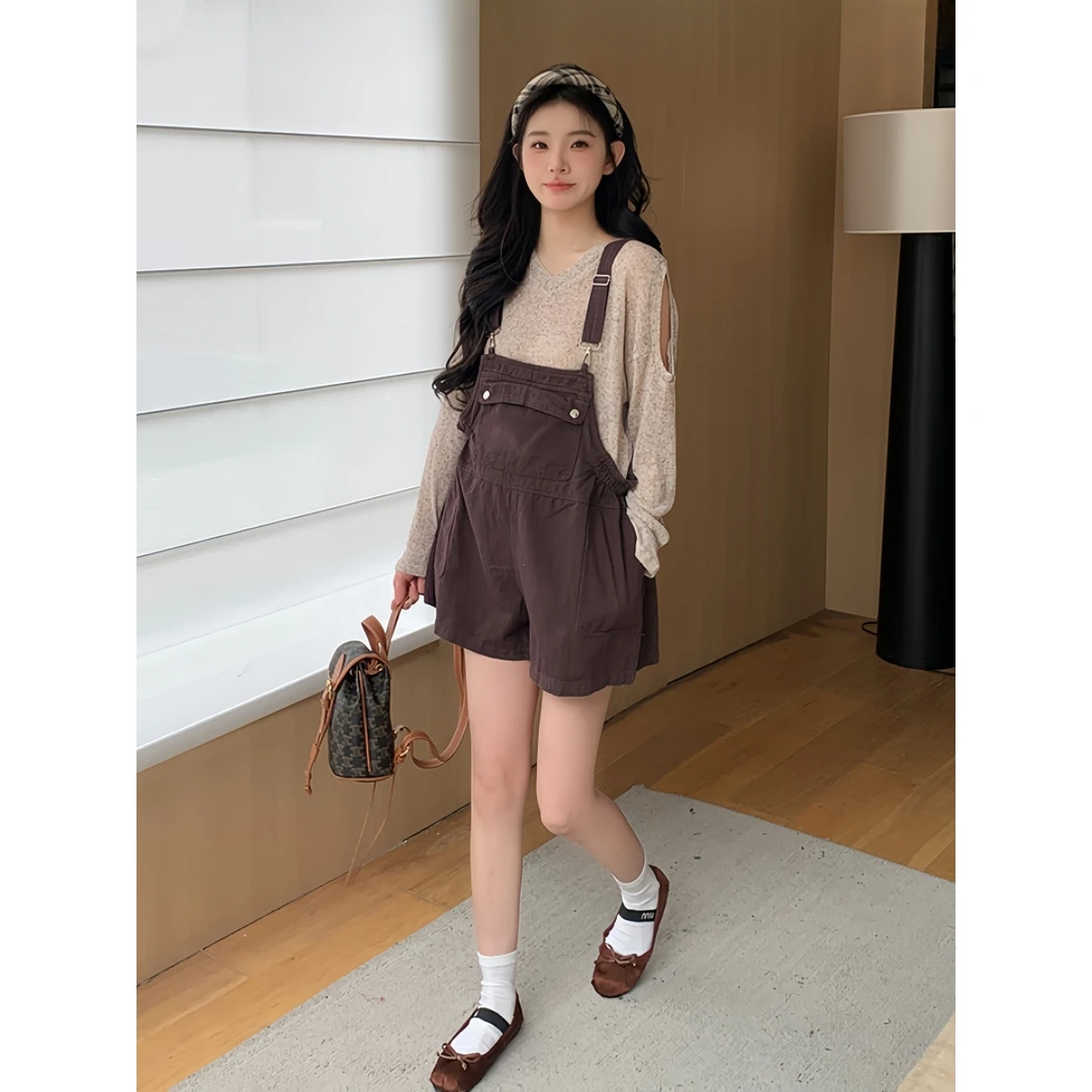 辣妈孕妇装夏装套装时尚春秋2024新款小个子宽松背带短裤子两件套