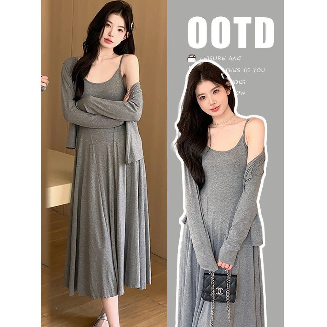 孕妇装春夏新款2024新款小个子吊带裙子两件套减龄显瘦洋气连衣裙