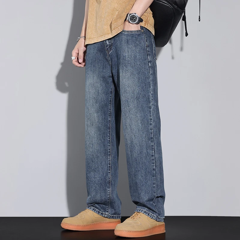 Kuvine潮流简约水洗牛仔裤男春季新款美式复古宽松直筒休闲长裤子