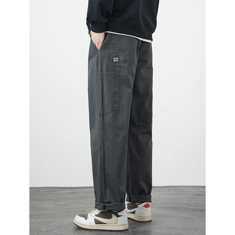 Kuvine秋季简约工装潮流休闲裤男秋冬潮牌宽松阔腿百搭长裤子男士