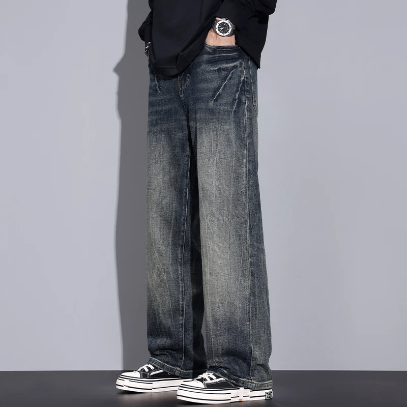 Kuvine2025春季新款美式高街弹力牛仔裤男宽松直筒潮流休闲长裤子