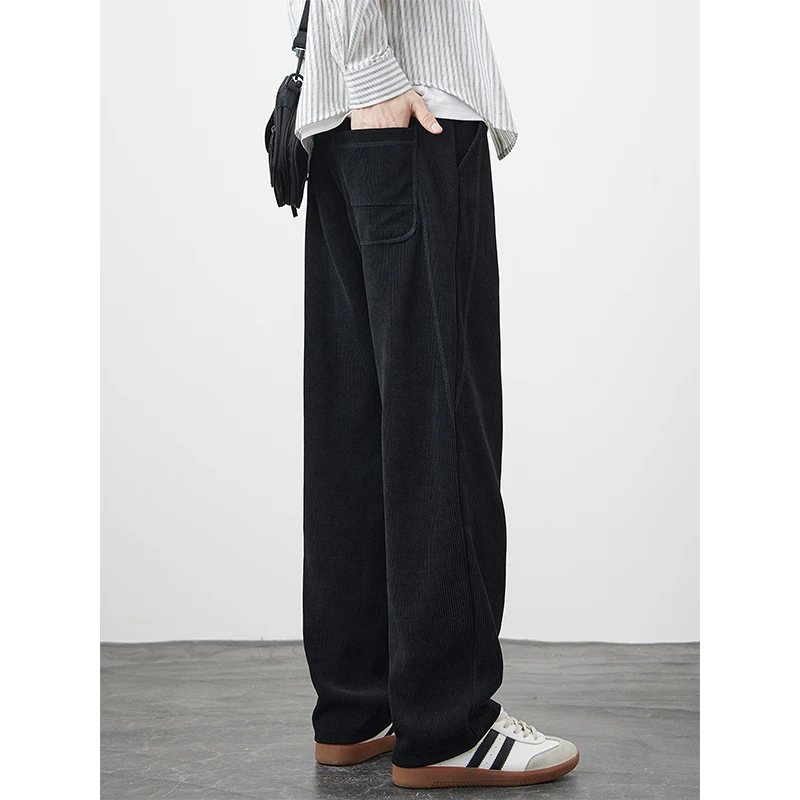 Kuvine冬季加绒雪尼尔百搭宽松直筒休闲裤男款抽绳新款垂感阔腿裤