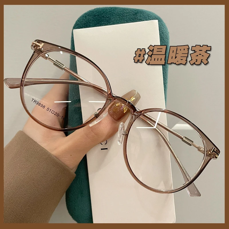韩系网红超轻高级减龄ins椭圆茶色眼镜女防雾防蓝光素颜显脸小