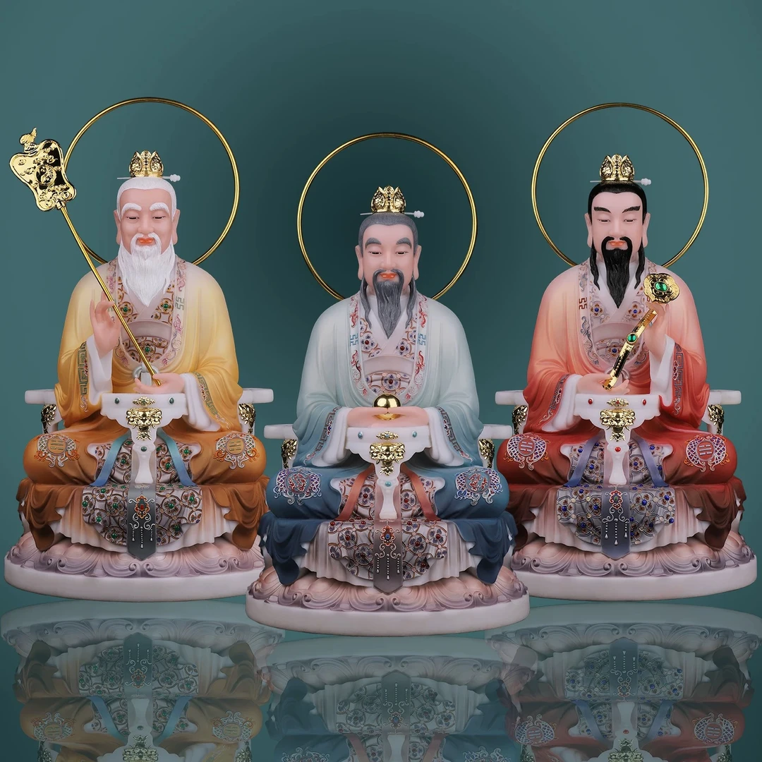 顺意宝汉白玉三清家用工艺品摆件