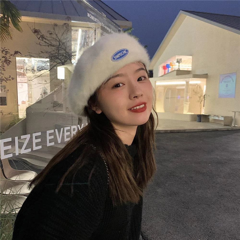 韩国网红款甜美贝雷帽子女冬季百搭画家帽子女英伦ins