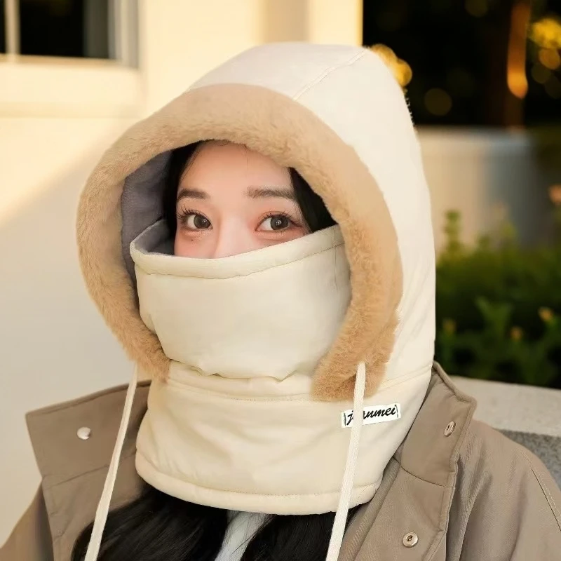 雷锋帽女冬围脖一体百搭加厚保暖套头全脸防风骑车头盔帽子男冬天