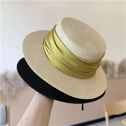 ins平顶草帽女夏季出游防晒遮阳帽优雅英伦复古名媛度假太阳帽子