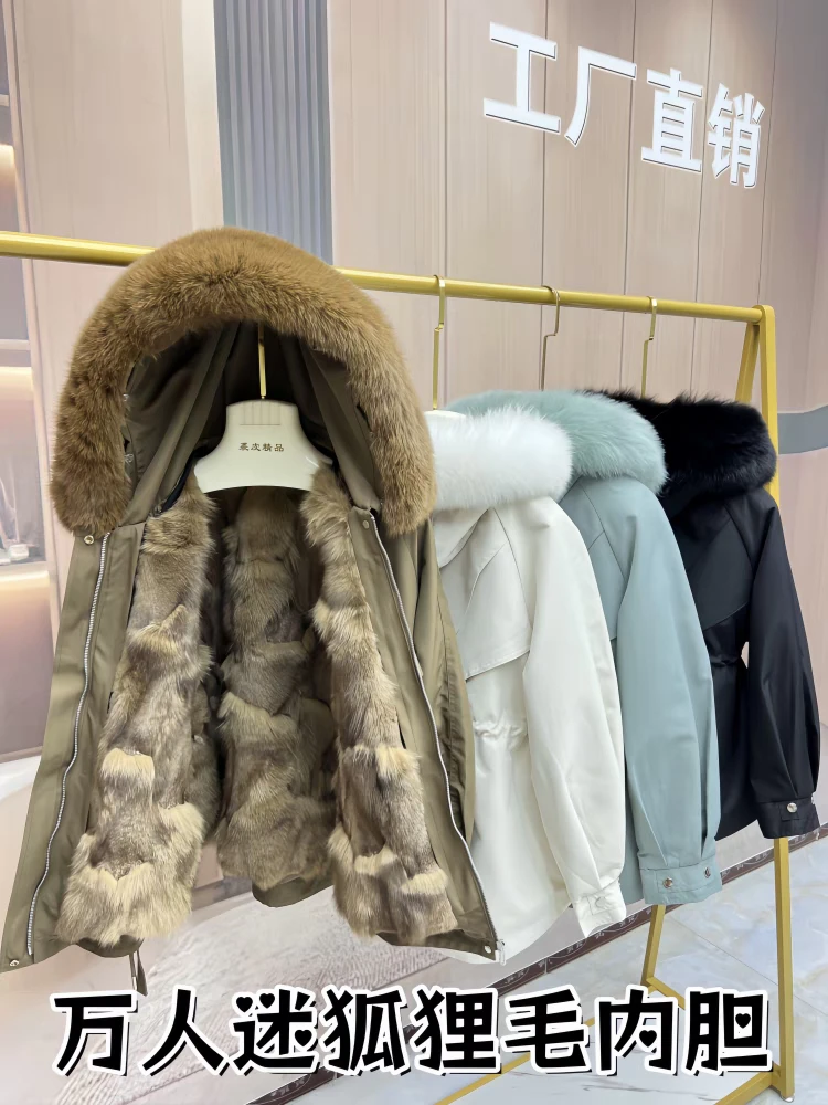 【万人迷】海宁派克服狐狸毛内胆可拆卸冬季女士大毛领宽松时尚百搭