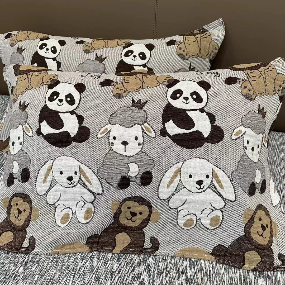 【萌宠乐园】52*75 成人家用纯棉加厚纱布吸汗柔软枕巾一对