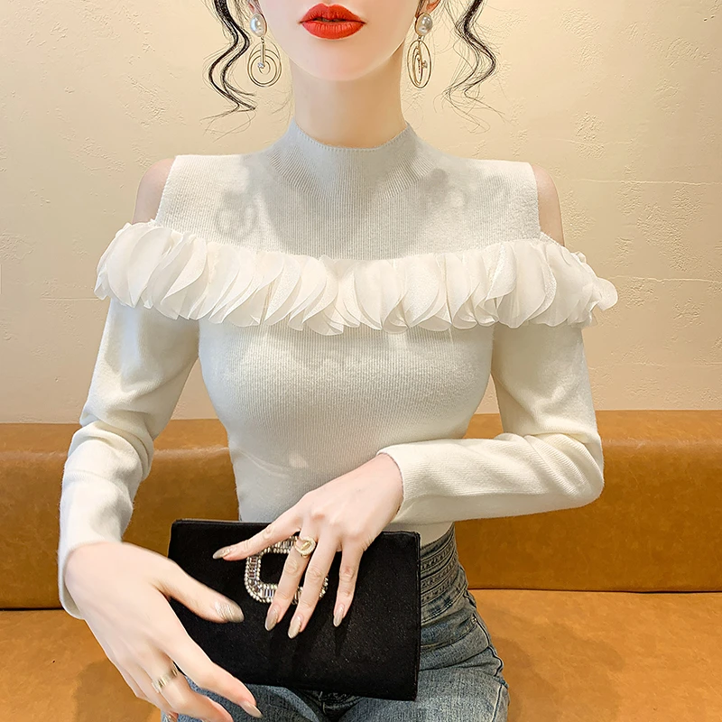 半高领露肩针织打底衫女秋冬减龄漂亮洋气毛衣高级感超好看的上衣