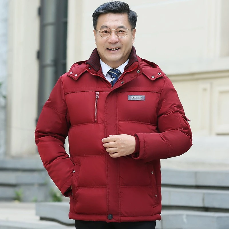 高端中年男本命年酒红色中老年棉服爸爸装老人宽松红色棉衣外套男