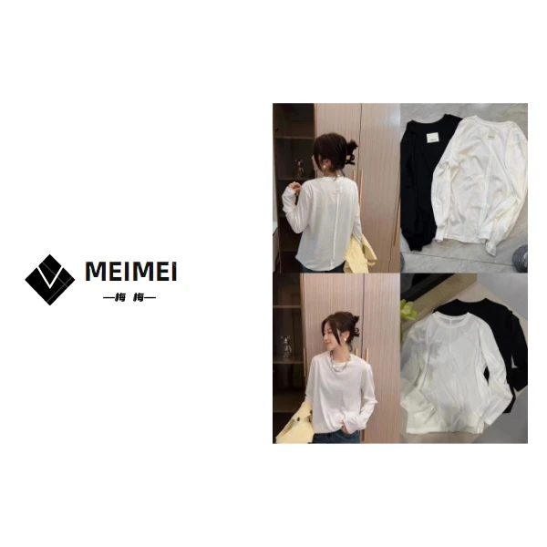 XMM.《背后贴标长袖T恤》秋季新款设计师套头休闲百搭长袖T恤-9113