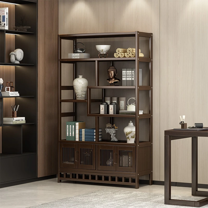 博古架实木中式茶室置物架茶具茶叶展示柜客厅隔断多宝阁摆件架子