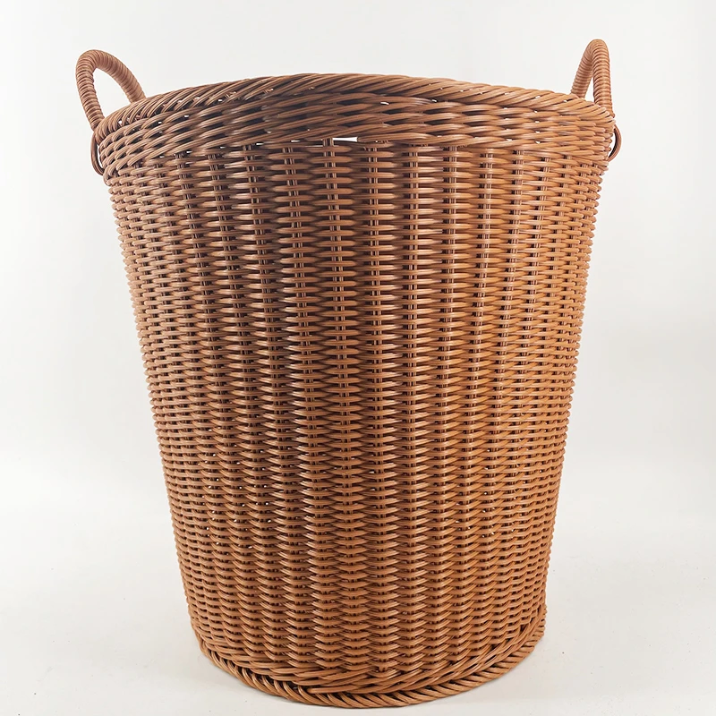 A016圆形棕色酒店民宿脏衣篓大容量防水框纯手工编织大号40*40