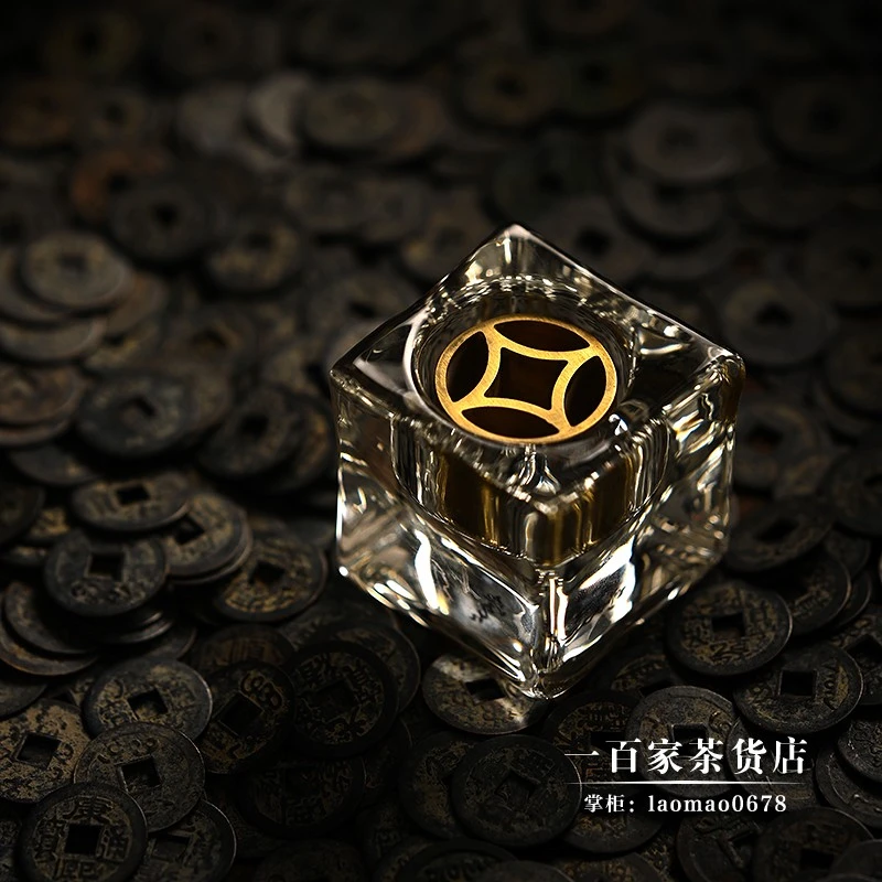 不二学古花器花小钱丨冰方 古币造型晶莹剔透方形玻璃花瓶茶室