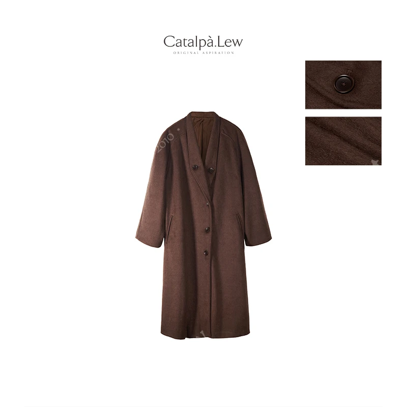 CatalpaLew「啡」 腔调穿搭阿尔巴卡羊驼毛复古棕色系大衣 #C8665