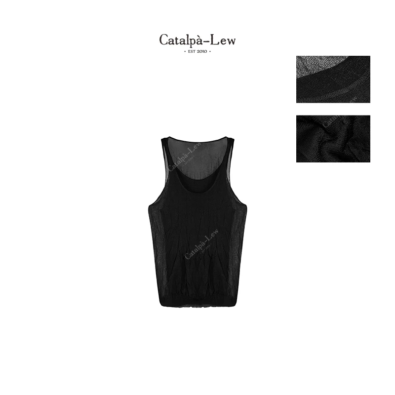 CatalpaLew「如泱」律动莫兰迪精标线迹纹理感设计毛织背心#C7490