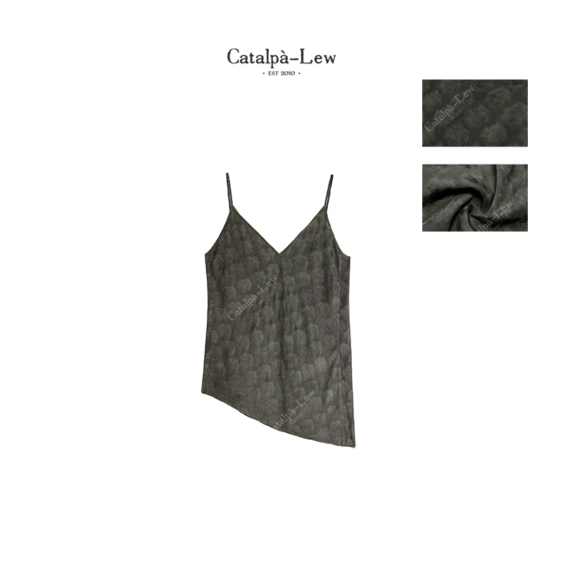 CatalpaLew「寻常」侘寂风精标线迹天丝麻炒色暗纹花色吊带#C7620