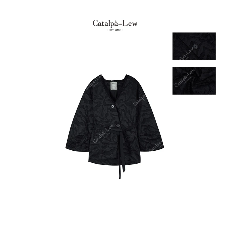 CatalpaLew「迷芳重」侘寂风中古提花纹理系绳道袍式外套#C50357