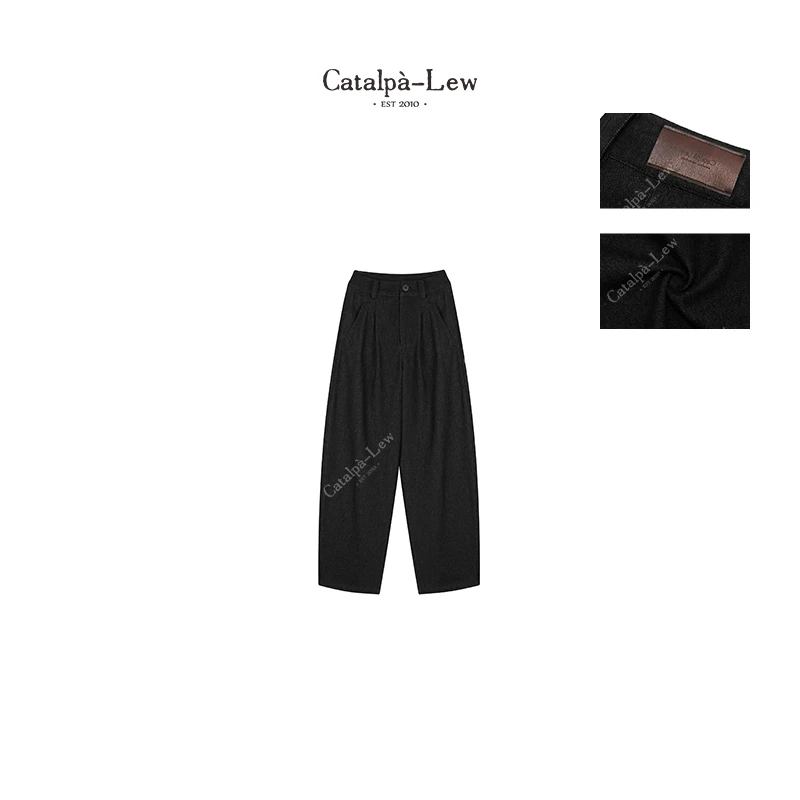 CatalpaLew24冬季「鸦雏」侘寂风宽松重磅微拖地弯刀牛仔裤#C50327