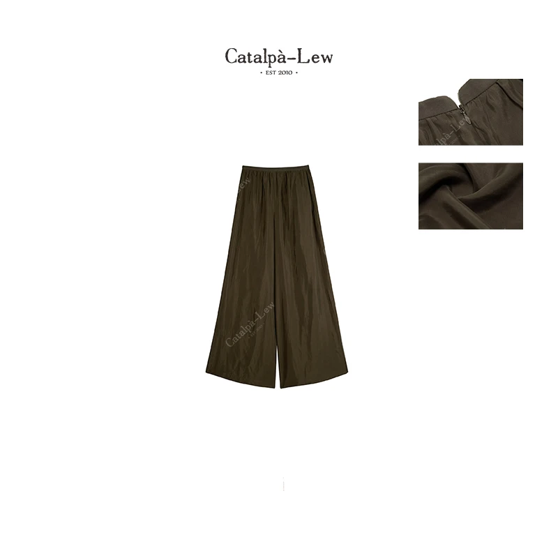 CatalpaLew「扶苏」侘寂风铜氨设计款女式阔腿遛弯神裤#C9336