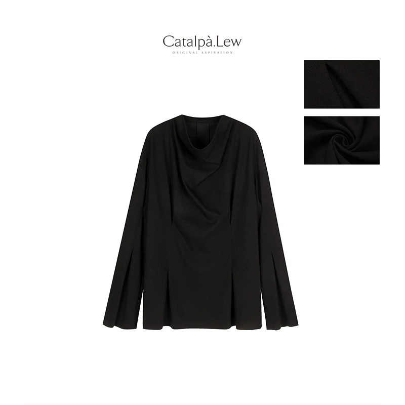 CatalpaLew「定风波」侘寂风立裁分割荡领慵懒感上衣#上衣#C8755