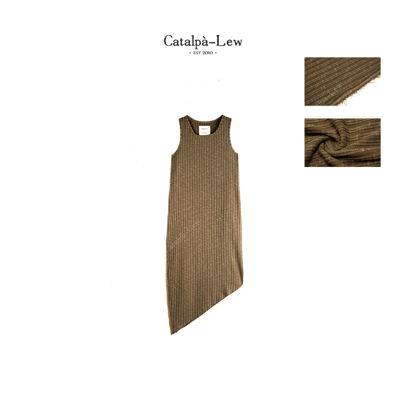 CatalpaLew「随春生」侘寂风不规则下摆开衩炒色宽松连衣裙#C7653