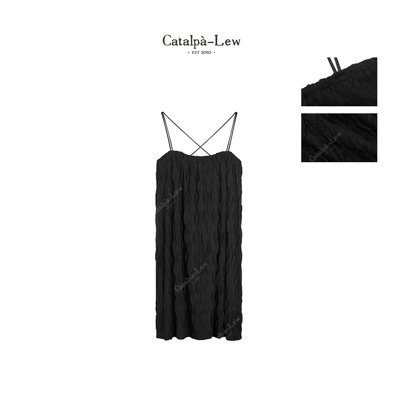 CatalpaLew「鱼鳞纹」腔调穿搭侘寂风吊带连衣裙#C8368