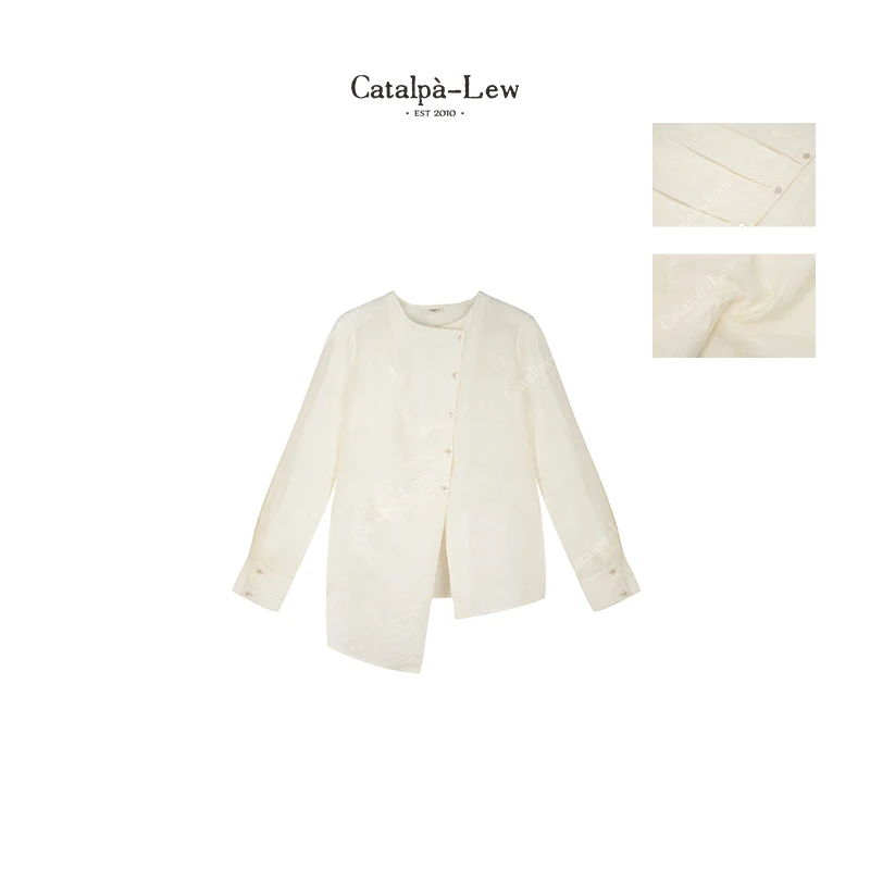 CatalpaLew「琼瓷玉瓦」侘寂天丝波点提花不对称前幅衬衫#C50241