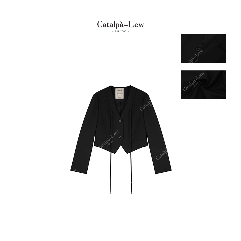 CatalpaLew「瑶华云釉」侘寂风V领系绳设计高级感短西装外套#C50280