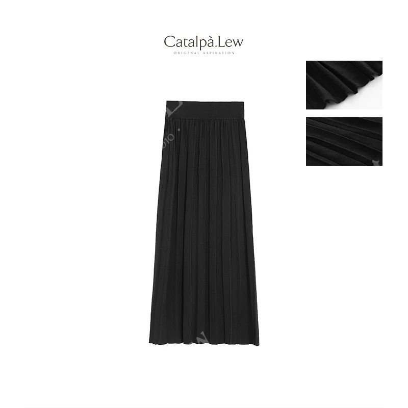 CatalpaLew「浪屿 」腔调穿搭巴素兰羊毛长款百褶半身裙 #C9218