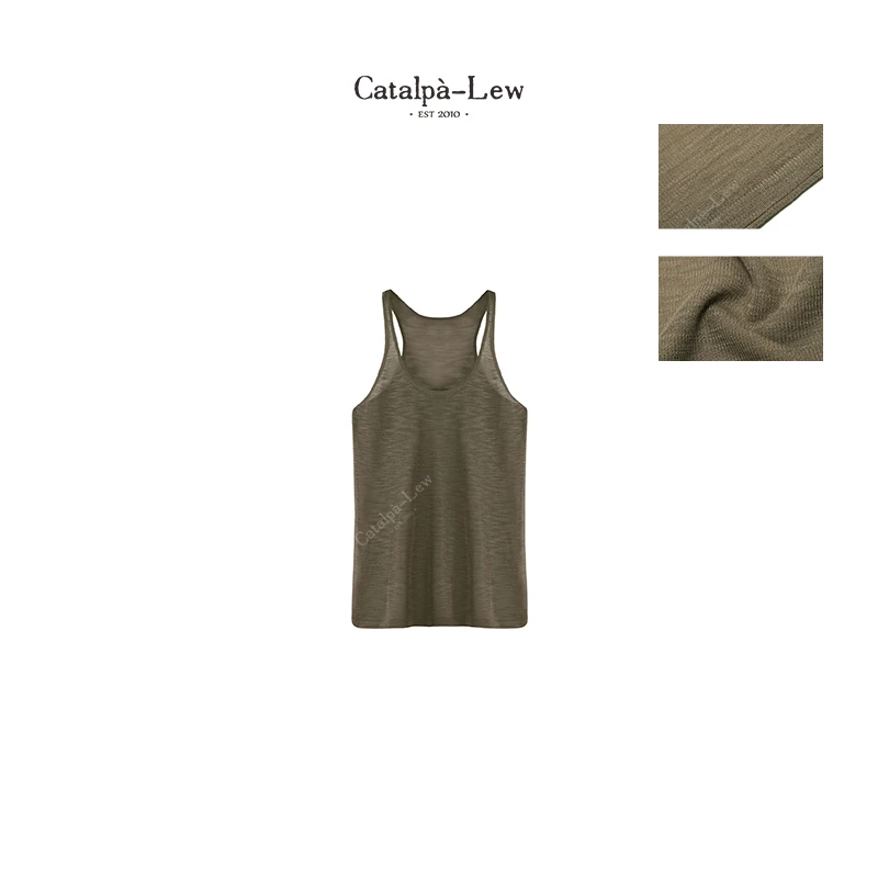 CatalpaLew「经纬织」侘寂风纯色柔感软糯无袖背心#C7492
