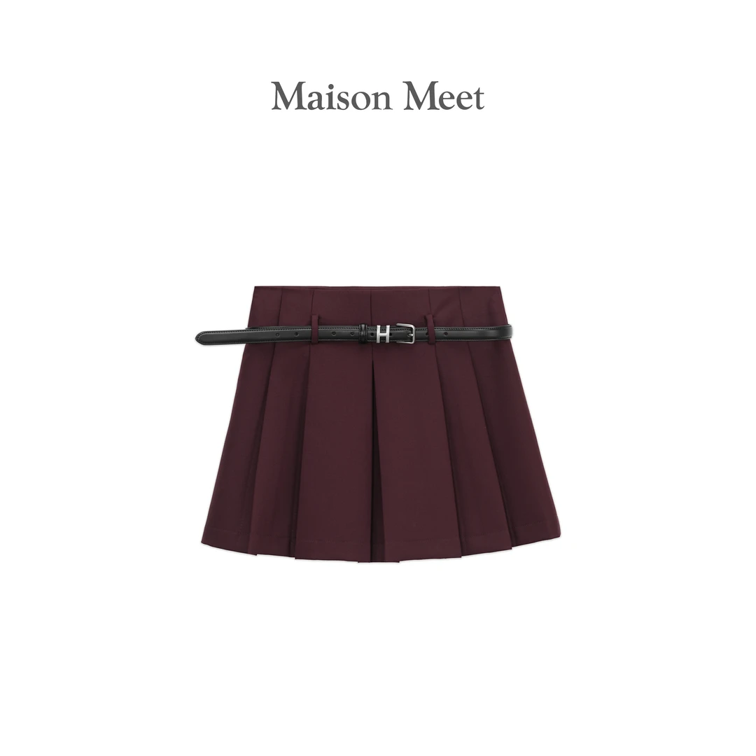 Maison Meet  灰色百褶半身短裙2024秋款高腰显瘦a字裙V1795-1