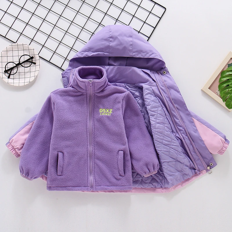 儿童夹棉冲锋衣2025新款宝宝三合一可拆外套女童户外棉衣春秋冬装