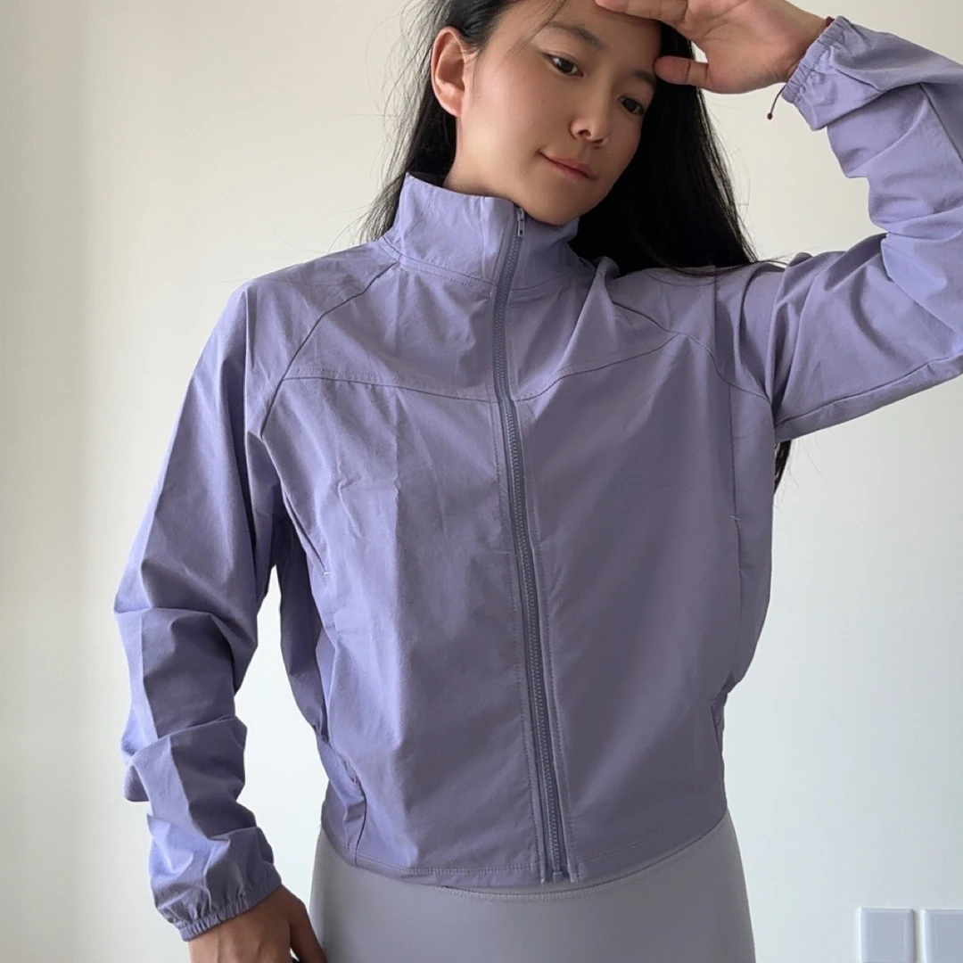 AJS-新品速干立领运动外套女薄款防风户外跑步健身长袖瑜伽服外套