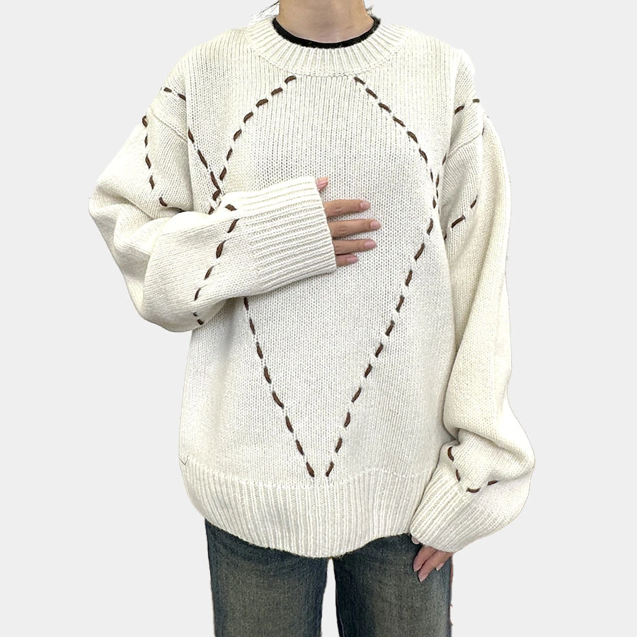 SAN SI ER JIU 时尚百搭纯色虚线点缀慵懒男女生冬季针织衬衫