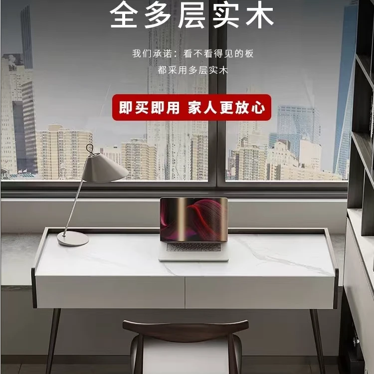 多功能飘窗书桌实木岩板卧室意式极简床边梳妆台一体小户型轻奢