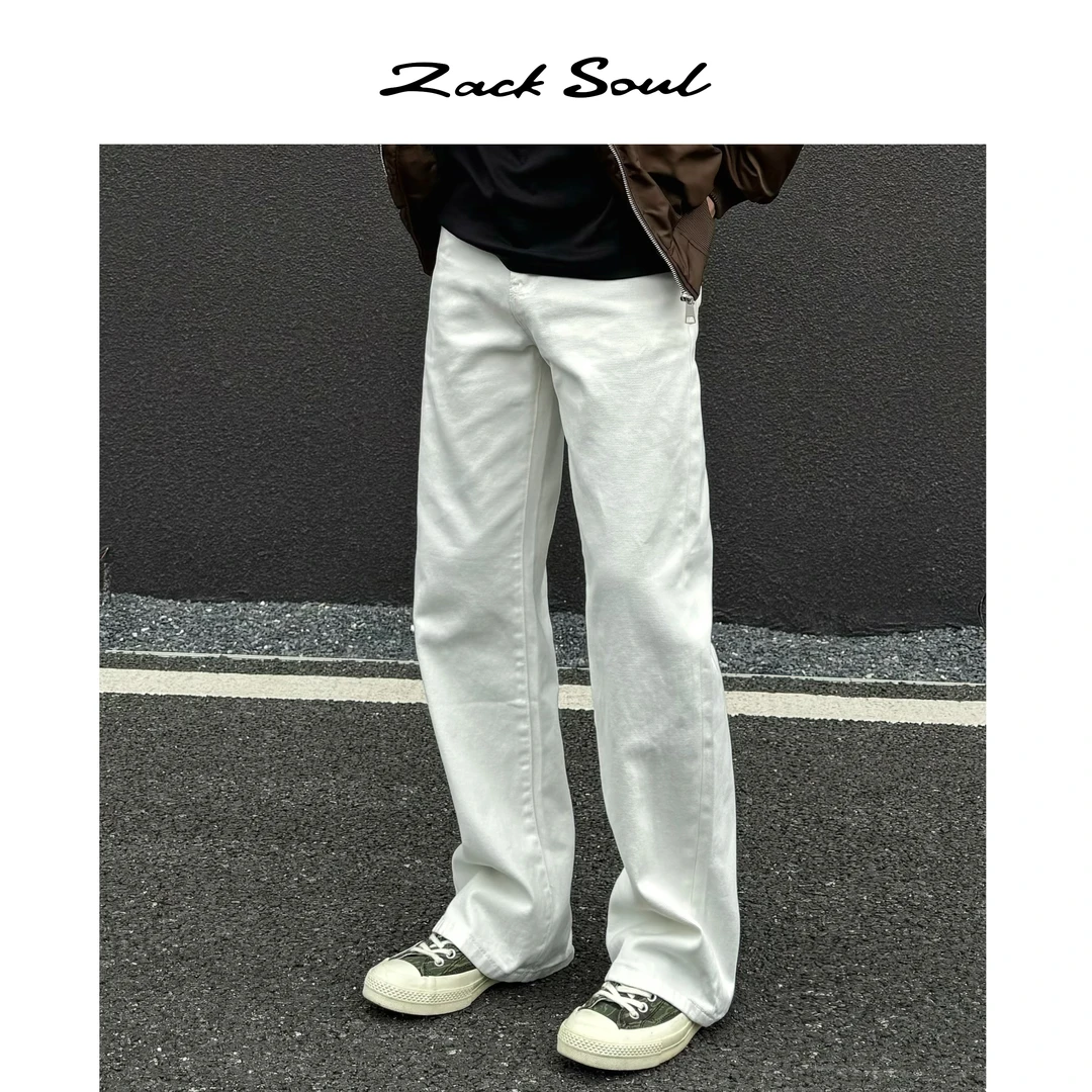 Zack校长 复古弯刀水洗微喇牛仔裤黑白百搭休闲高街宽松潮流