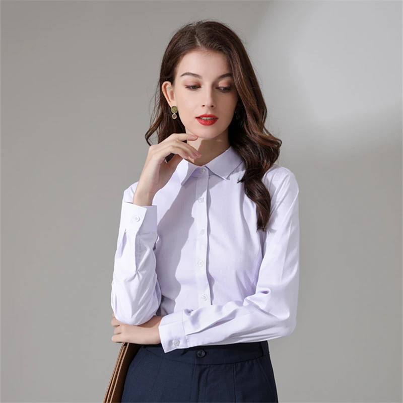 光大银行女士工作服职业装工装商务面试上班女士条纹长短袖衬衣