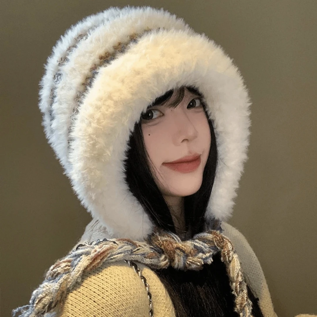 加厚蛋挞帽子毛绒绒大头围显脸小韩版保暖防寒秋冬新款包头护耳帽