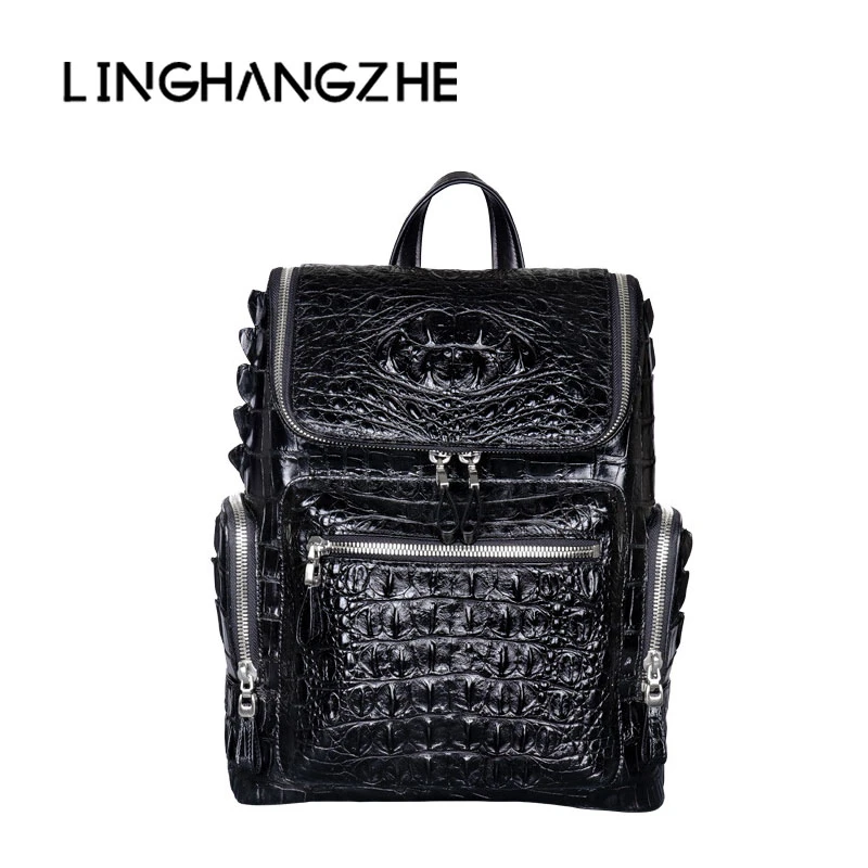 LINGHANGZHE/领航者鳄鱼皮男款时尚双肩包户外旅行包商务背包轻奢