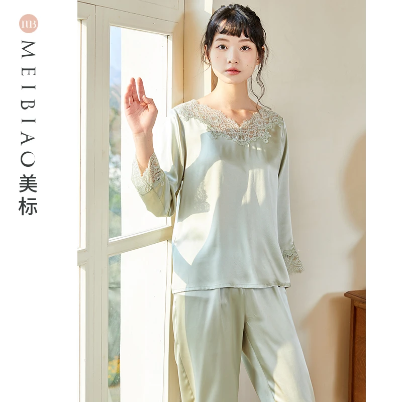 美标100%桑蚕丝19姆米浪漫仙美甜美套装春秋常规款睡衣  ZB100092