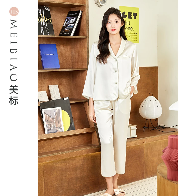 美标19姆米重磅桑蚕丝睡衣套装真丝女外穿时尚气质家居服 100091