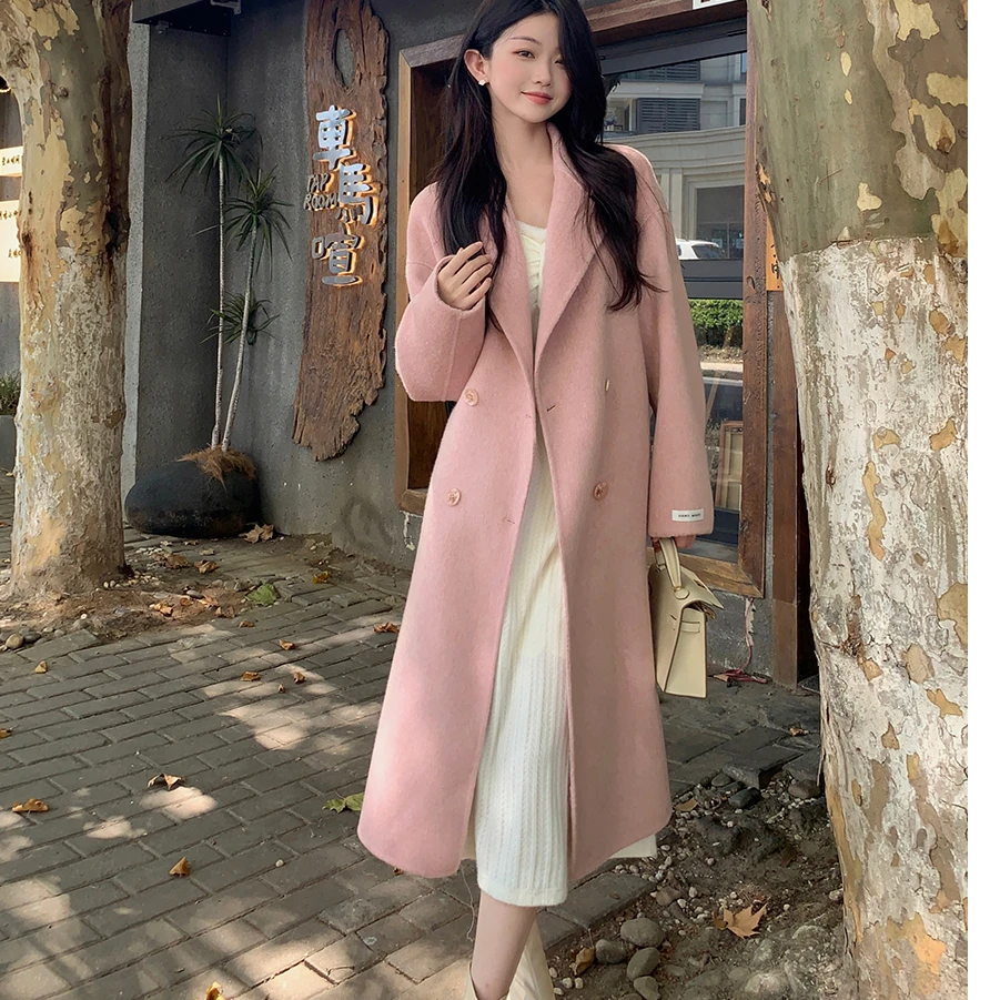 佐佐家小个子高级感双排中长款双面羊绒大衣女秋冬季宽松毛呢外套