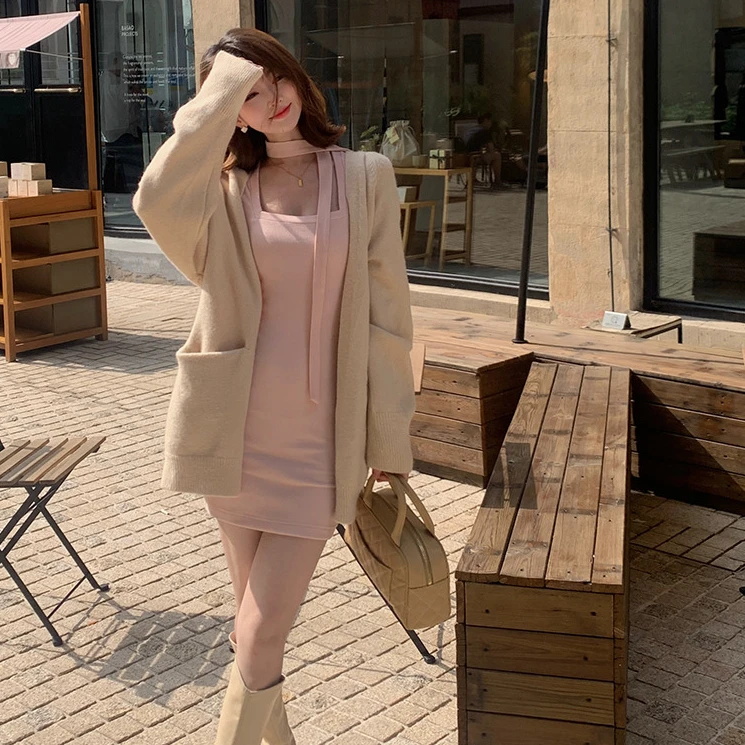 佐佐家小个子 慵懒宽松中长款针织开衫女秋季百搭软糯毛衣外套