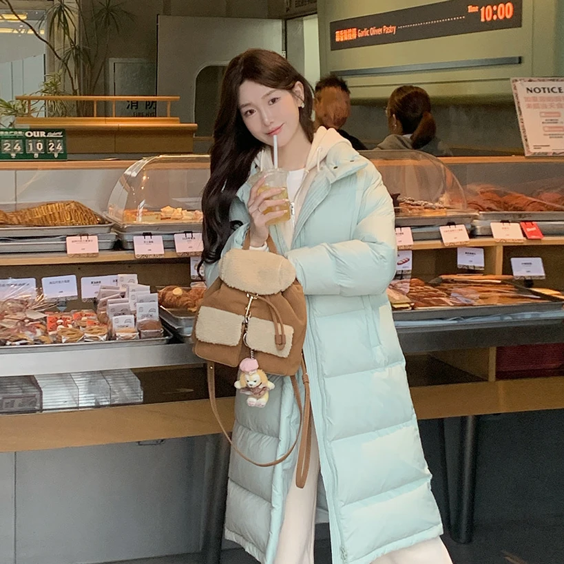 佐佐家小个子90白鸭绒韩系立领长款羽绒服女冬季宽松加厚保暖外套