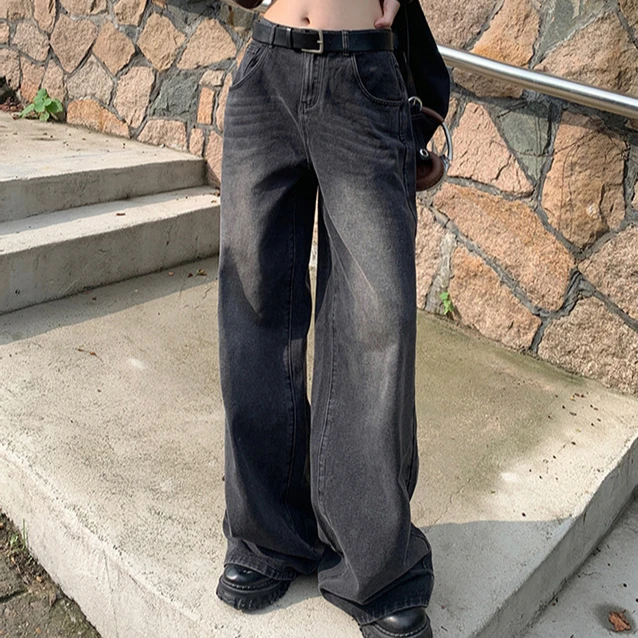 【长裤系列】高腰垂感休闲牛仔阔腿长裤 男女同款无性别穿搭