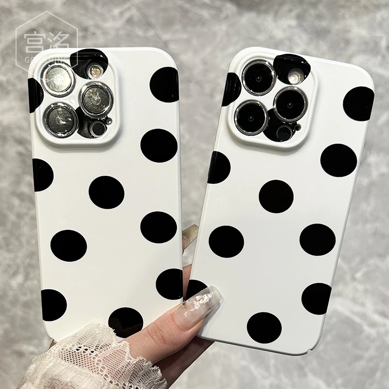苹果14iPhone13华为OPPO小米VIVO白色黑大波点菲林手机壳新款爆